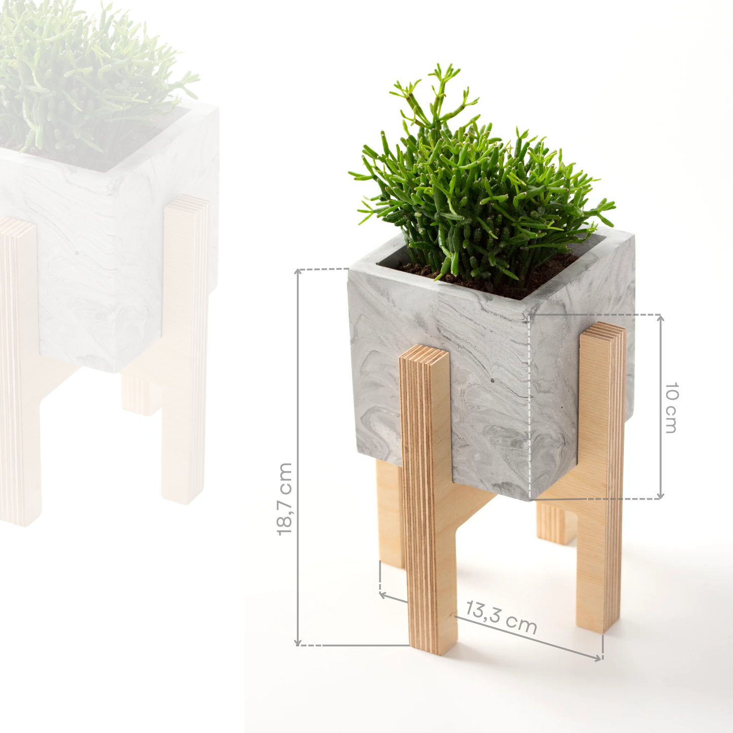 White Concrete Flower Pot with Wooden Leg