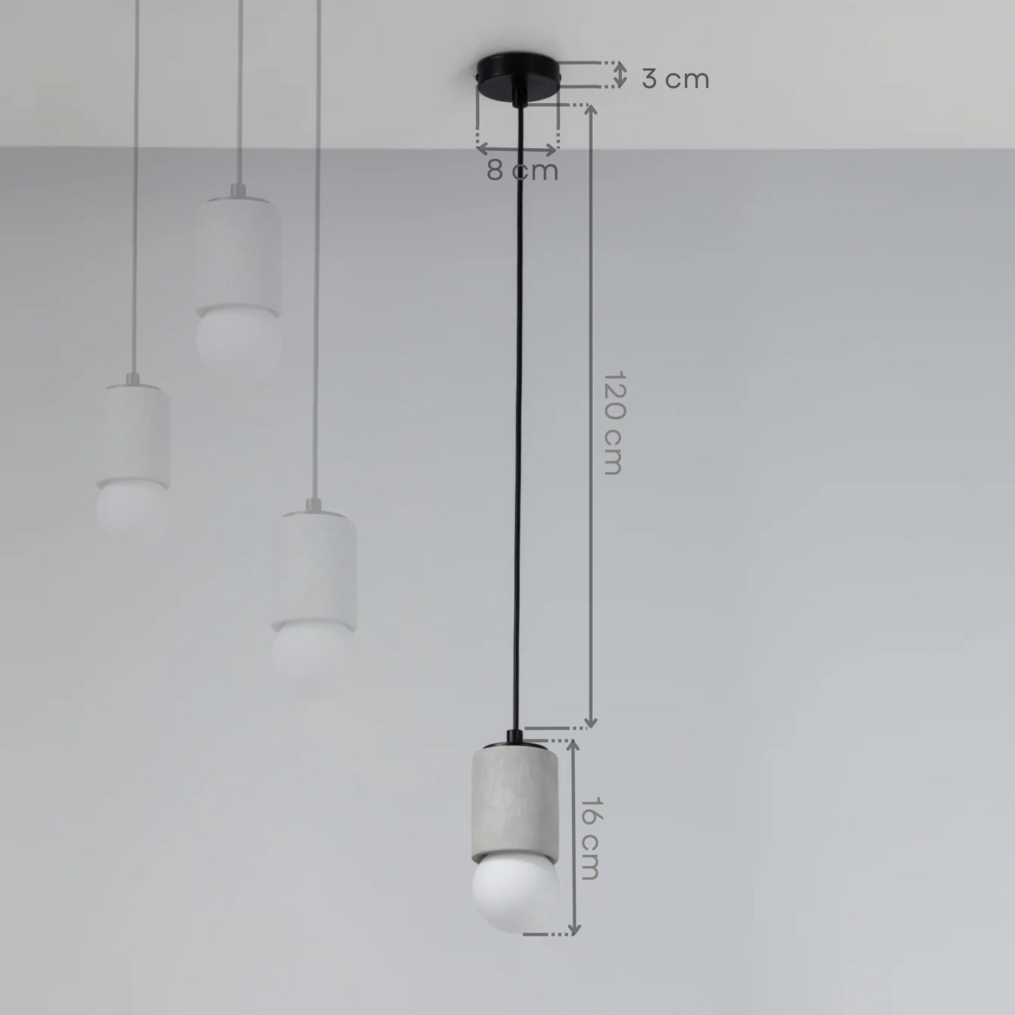 Gri Silindir Beton Sarkıt Aydınlatma