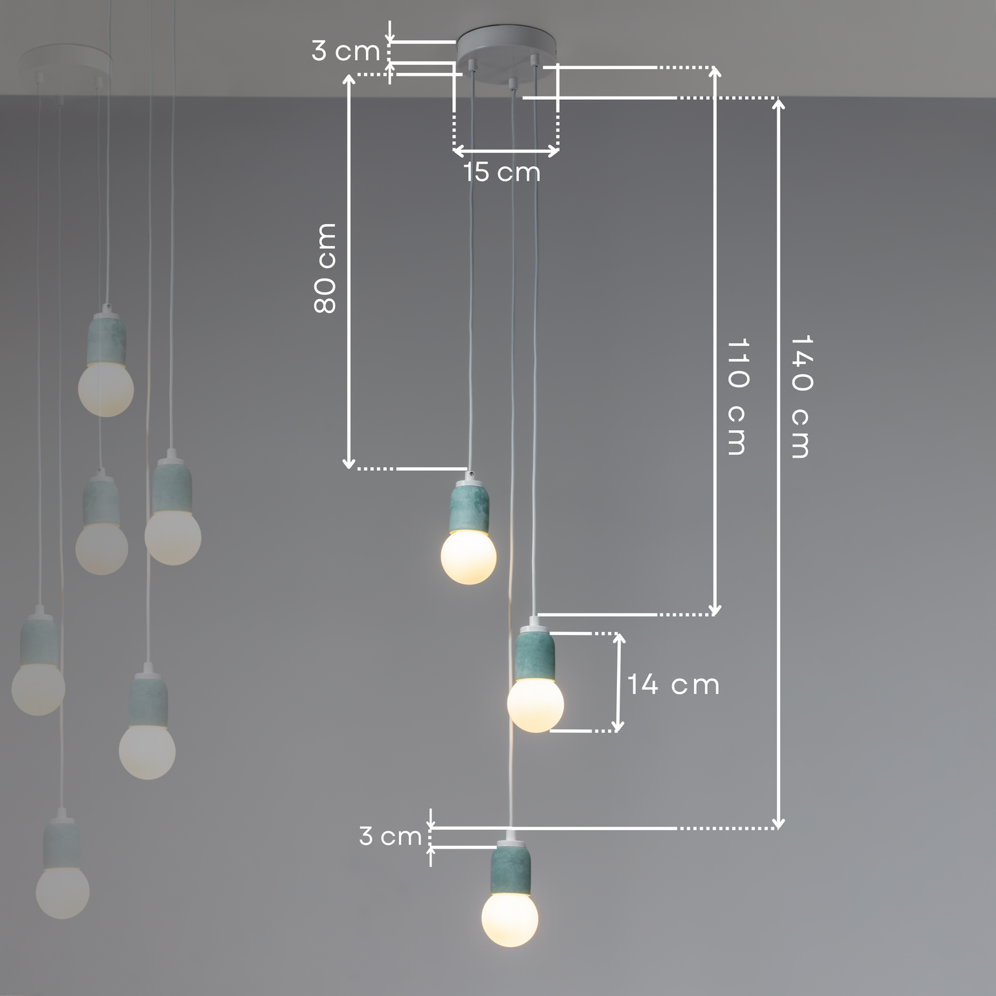 Green Cylinder Concrete 3 Suspended Lighting