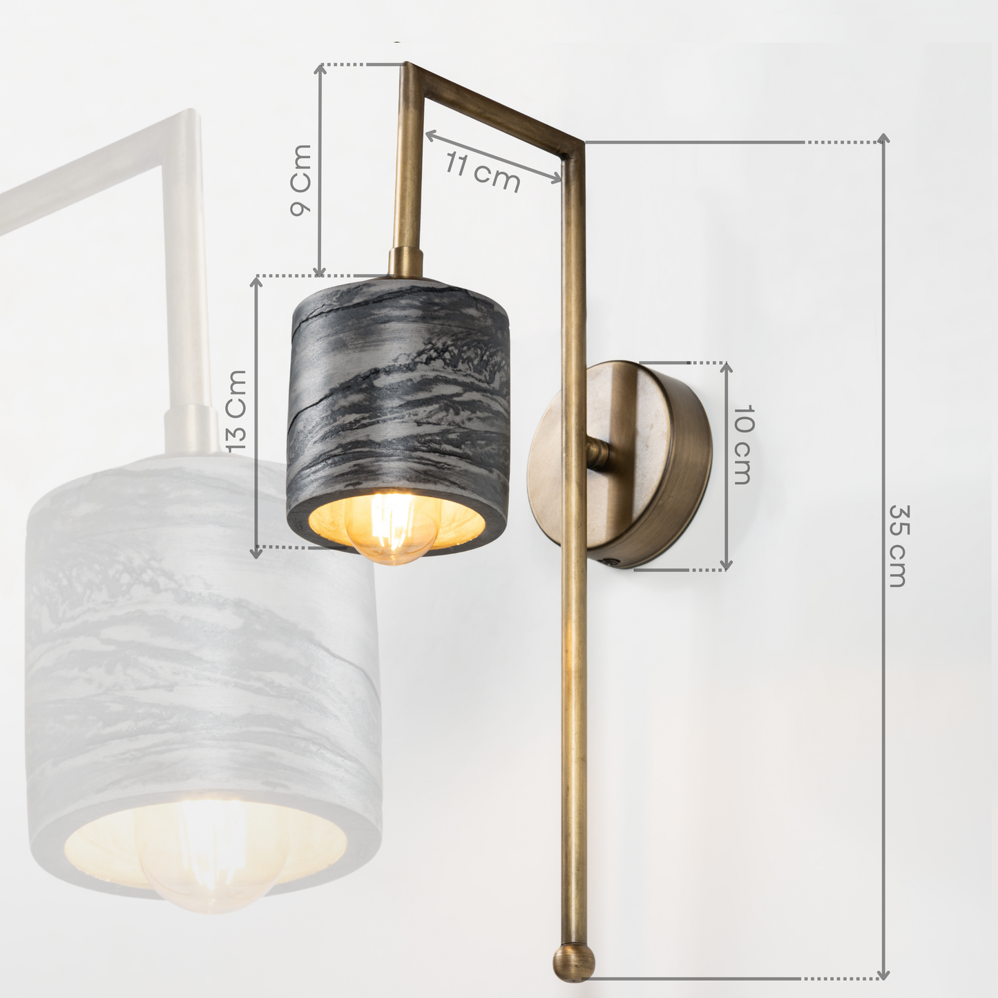 Black Marble Textured Bronze Metal Detail Cylinder Sconce