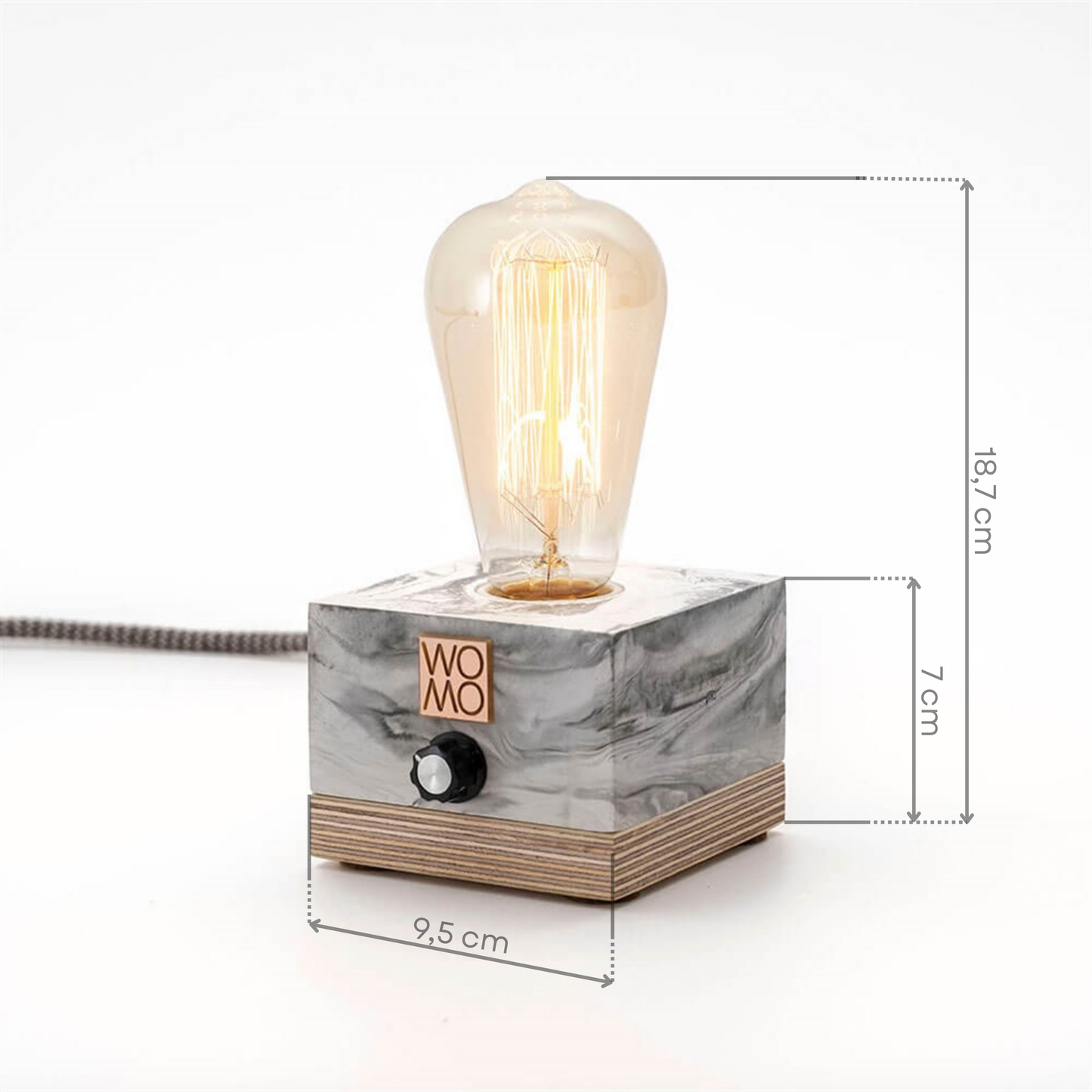 Marble Textured Concrete Table Lamp with Dimmer - Cylinder