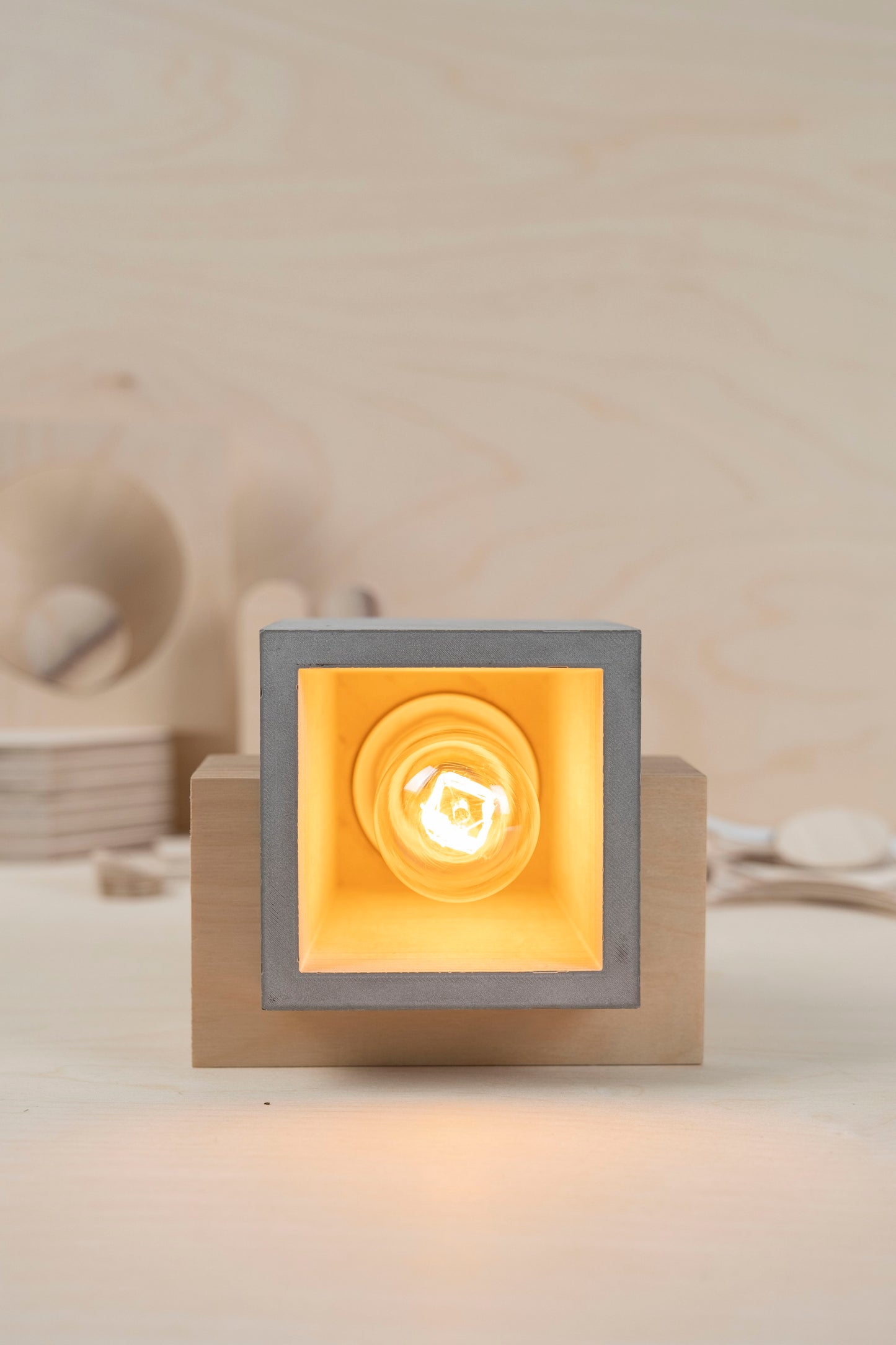 Concrete and Wood Table Lamp