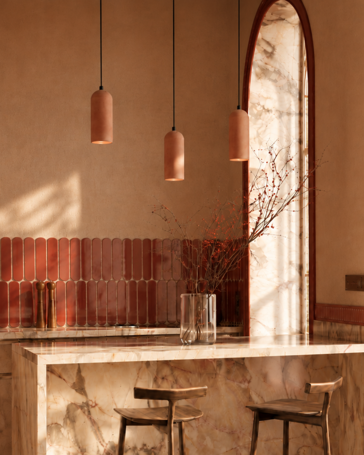 Terracotta Kubbe Silindir 3'lü Beton Sarkıt Aydınlatma