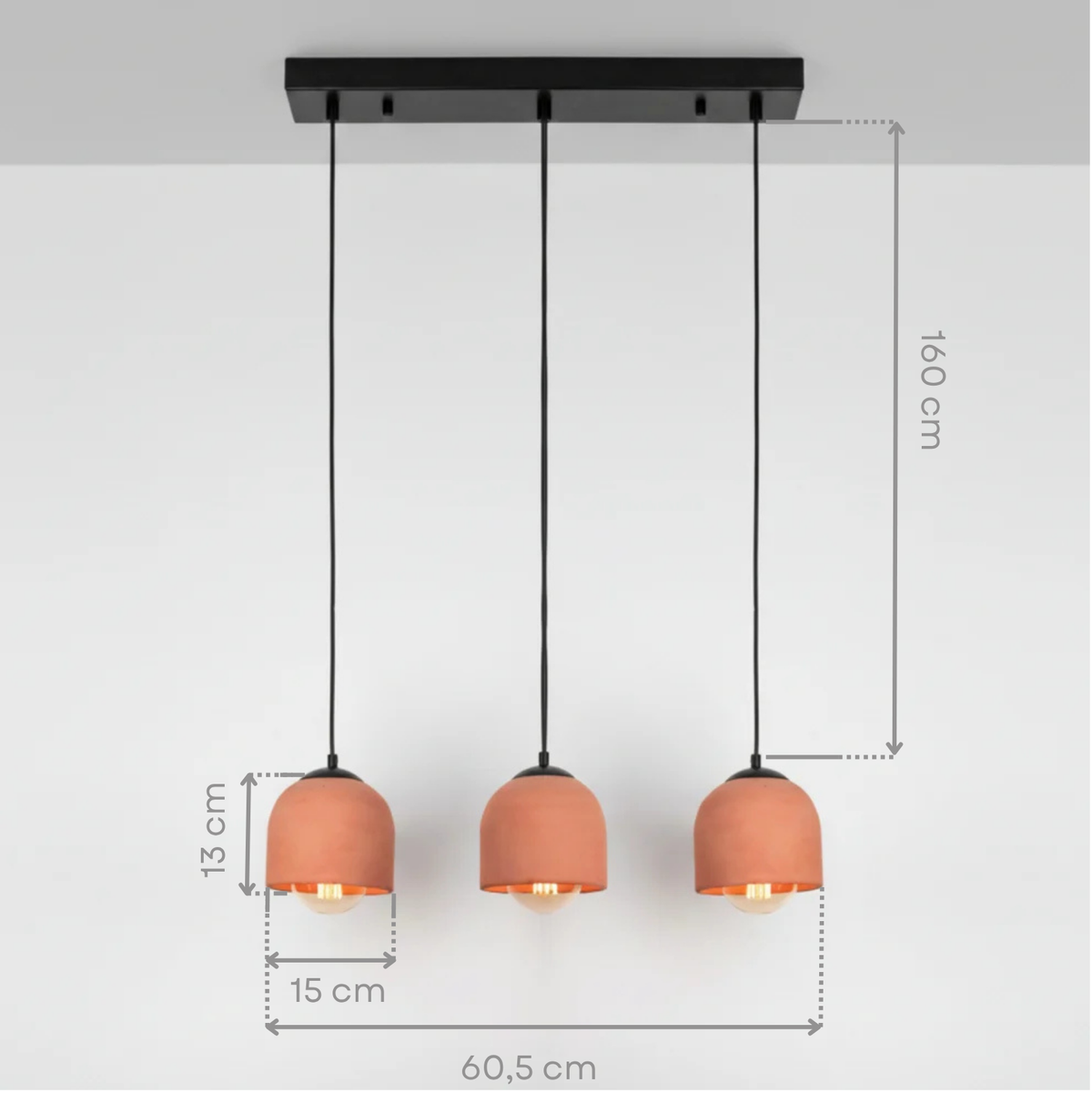 3'lü Sıralı Terracotta Beton Sarkıt Aydınlatma