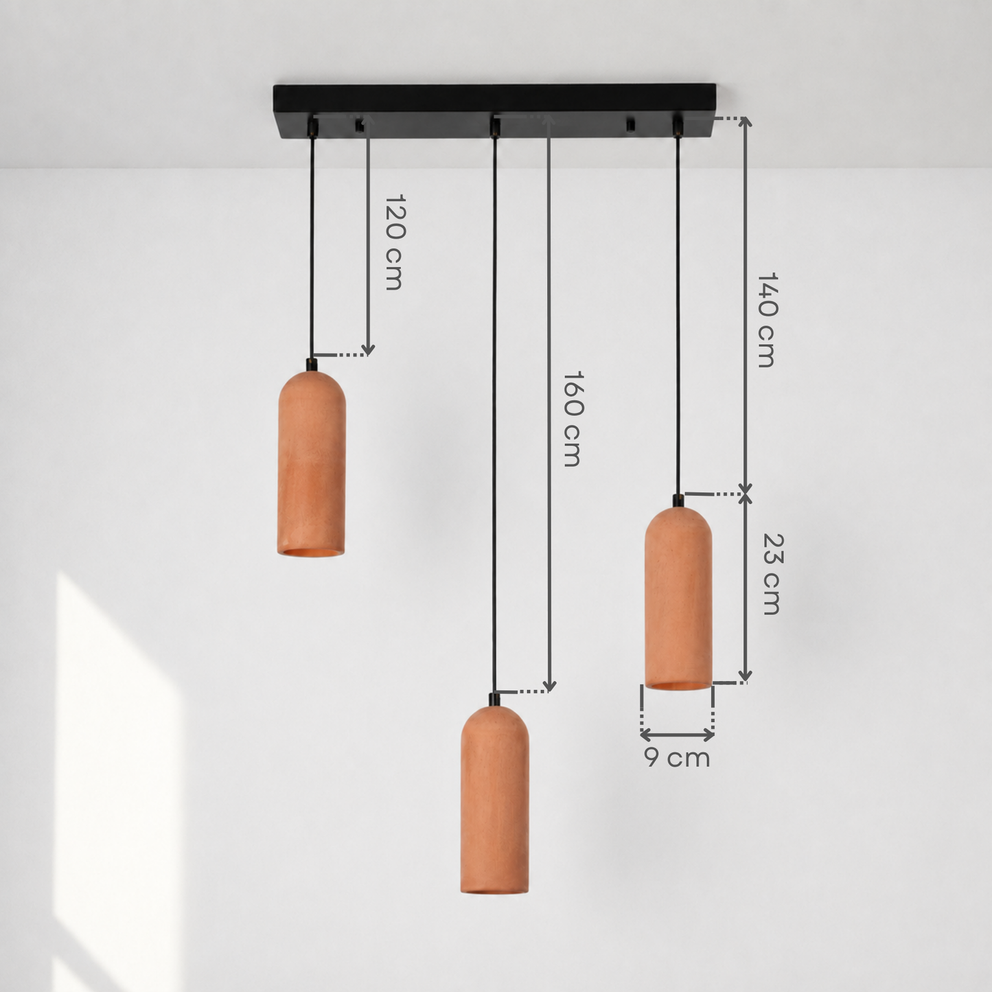 Terracotta Kubbe Silindir 3'lü Beton Sarkıt Aydınlatma