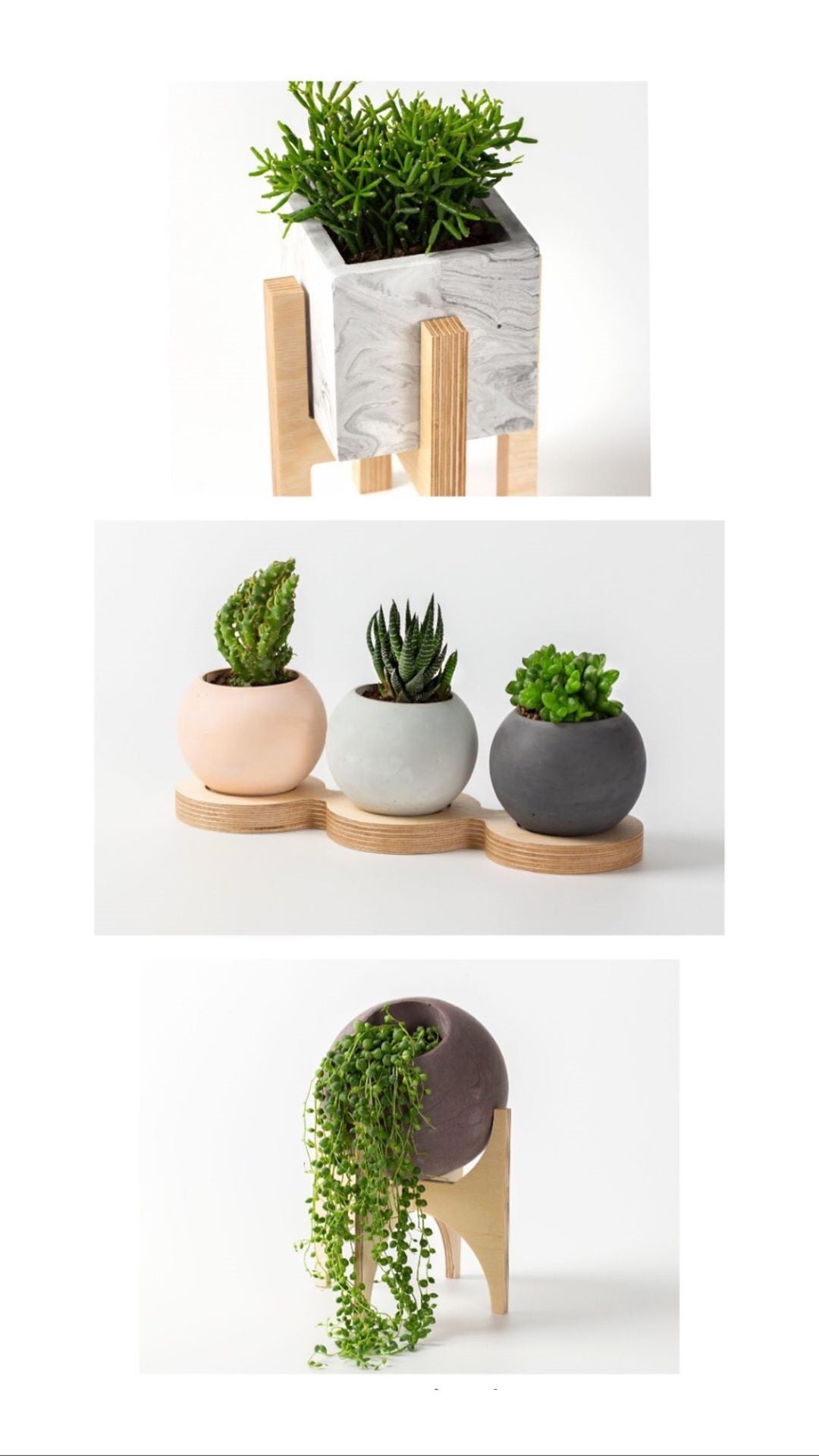 Round Concrete Flower Pot With Wooden Leg