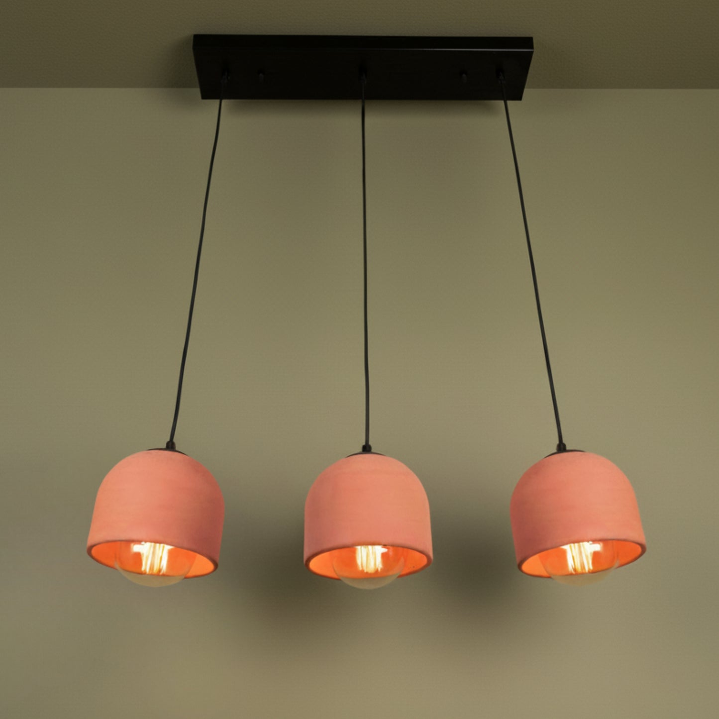 3'lü Sıralı Terracotta Beton Sarkıt Aydınlatma