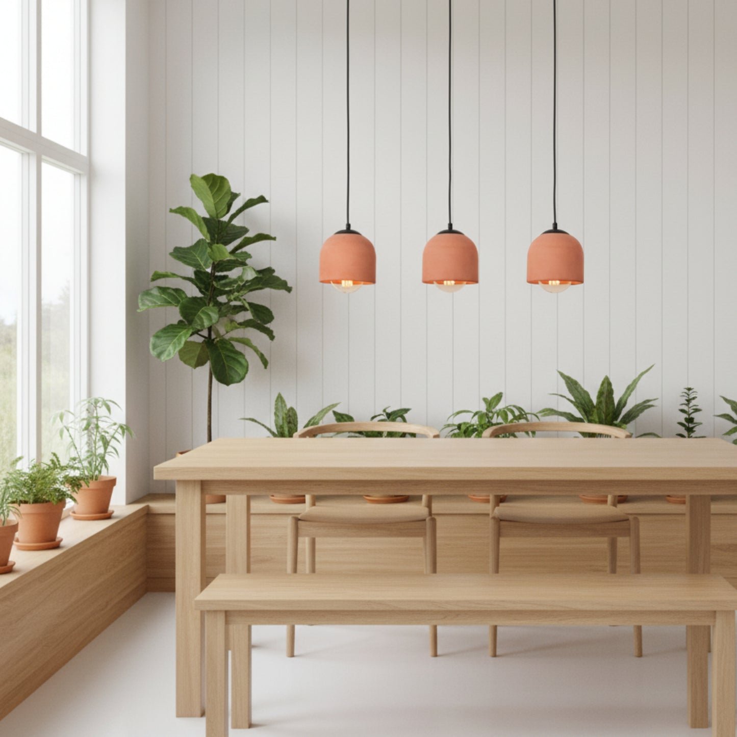 3'lü Sıralı Terracotta Beton Sarkıt Aydınlatma