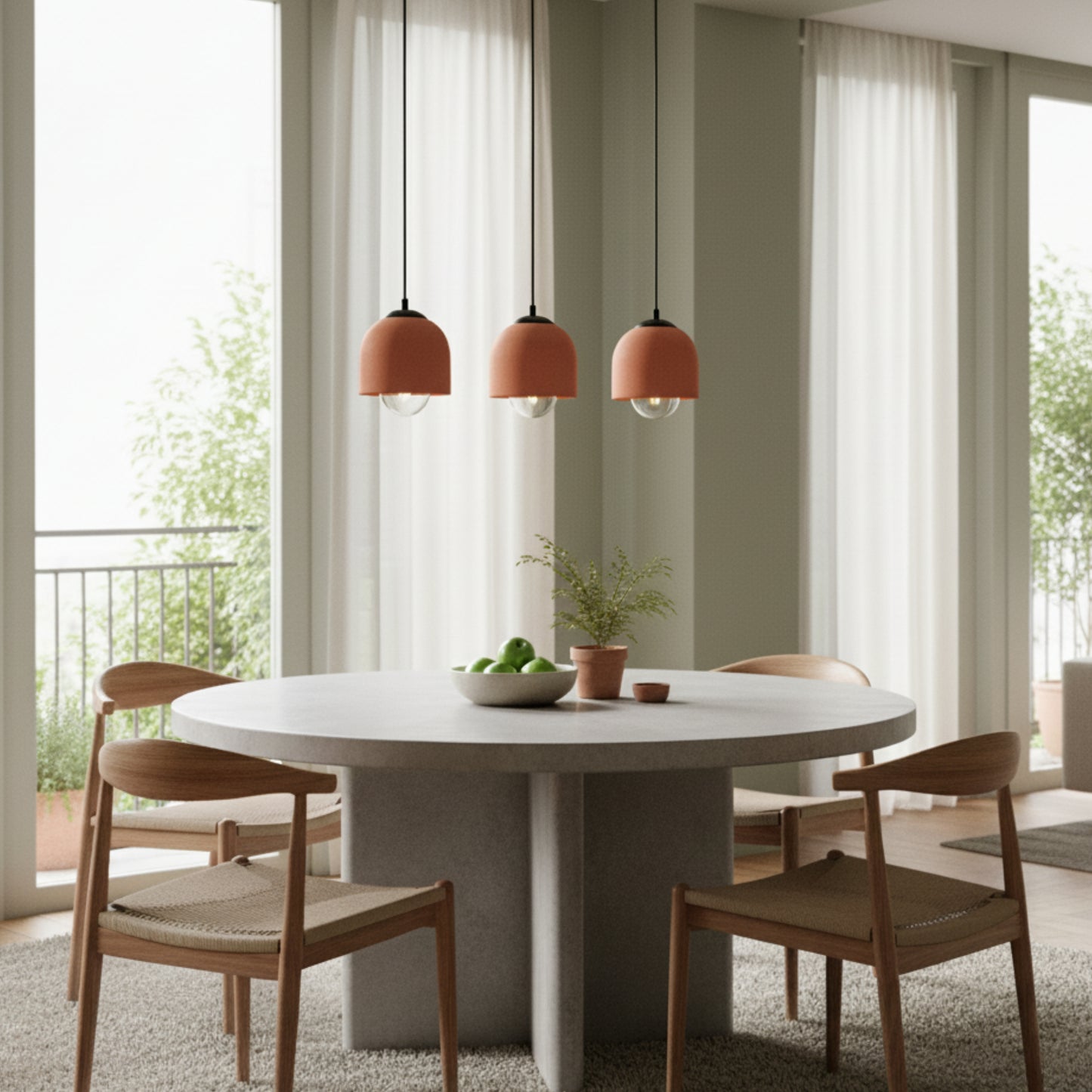 3'lü Sıralı Terracotta Beton Sarkıt Aydınlatma