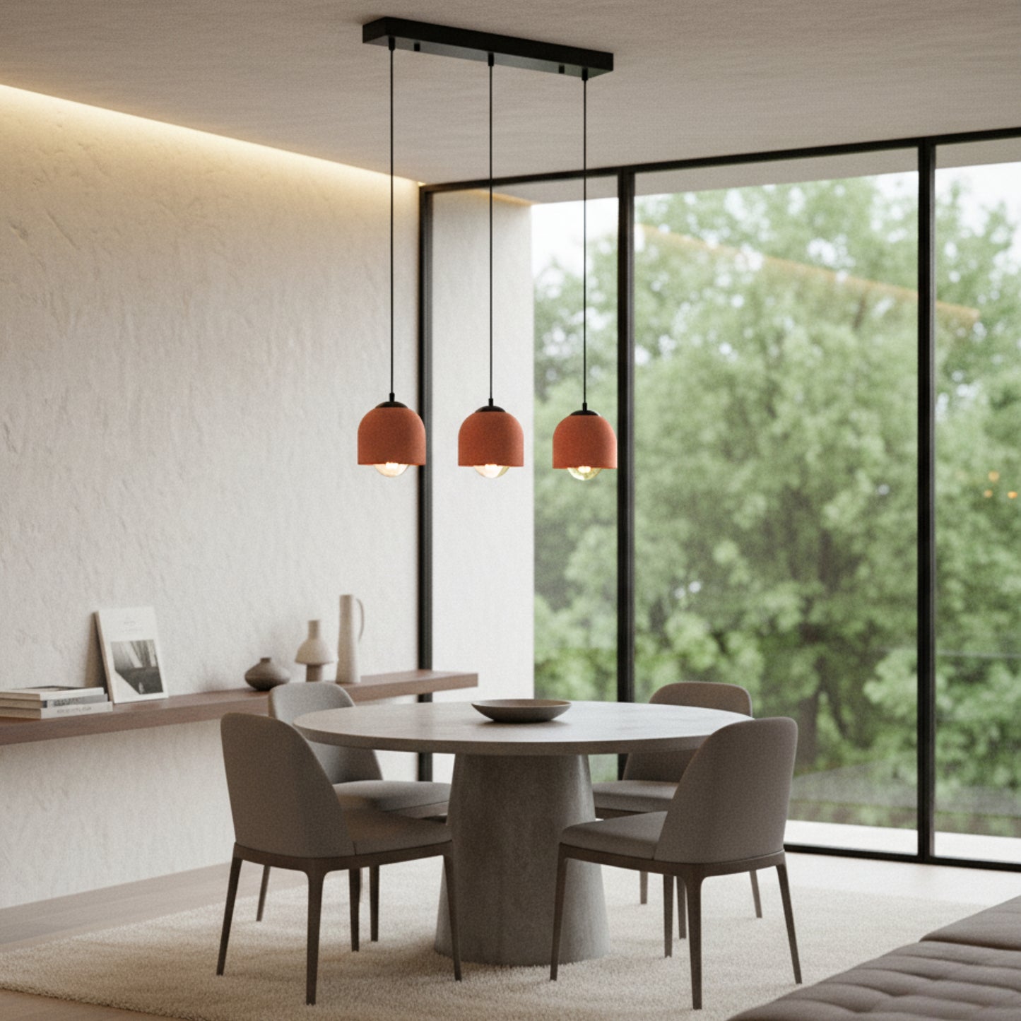 3'lü Sıralı Terracotta Beton Sarkıt Aydınlatma