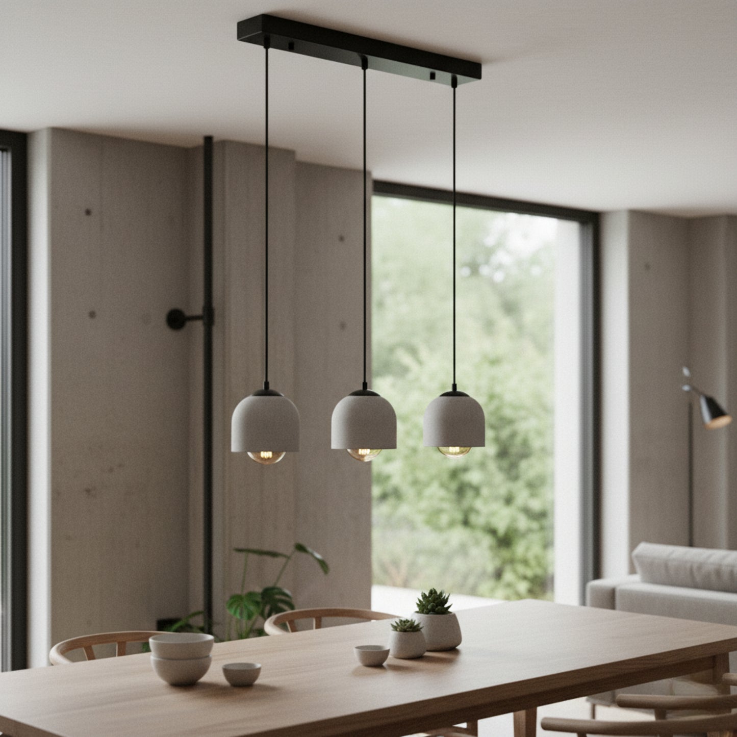 3'lü Sıralı Gri Beton Tavan Aydınlatması