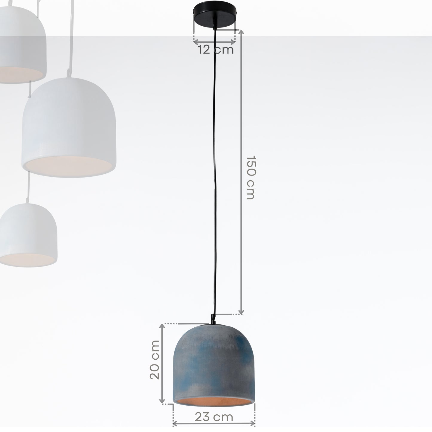 Blue Tumbled Large Concrete Ceiling Light