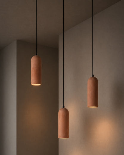 Terracotta Kubbe Silindir 3'lü Beton Sarkıt Aydınlatma