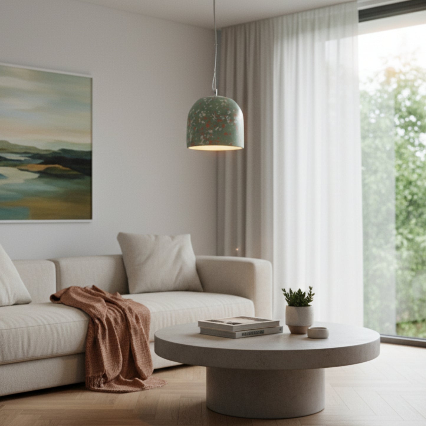 Terrazzo Su Yeşili Büyük Beton Tavan Aydınlatması