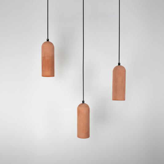 Terracotta Kubbe Silindir 3'lü Beton Sarkıt Aydınlatma