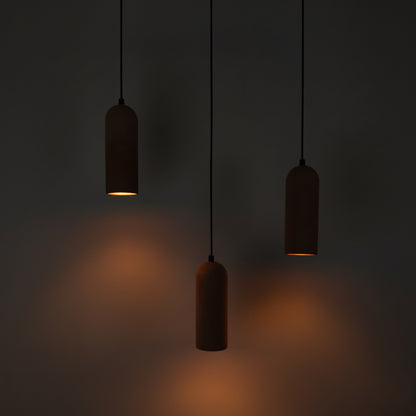 Terracotta Kubbe Silindir 3'lü Beton Sarkıt Aydınlatma