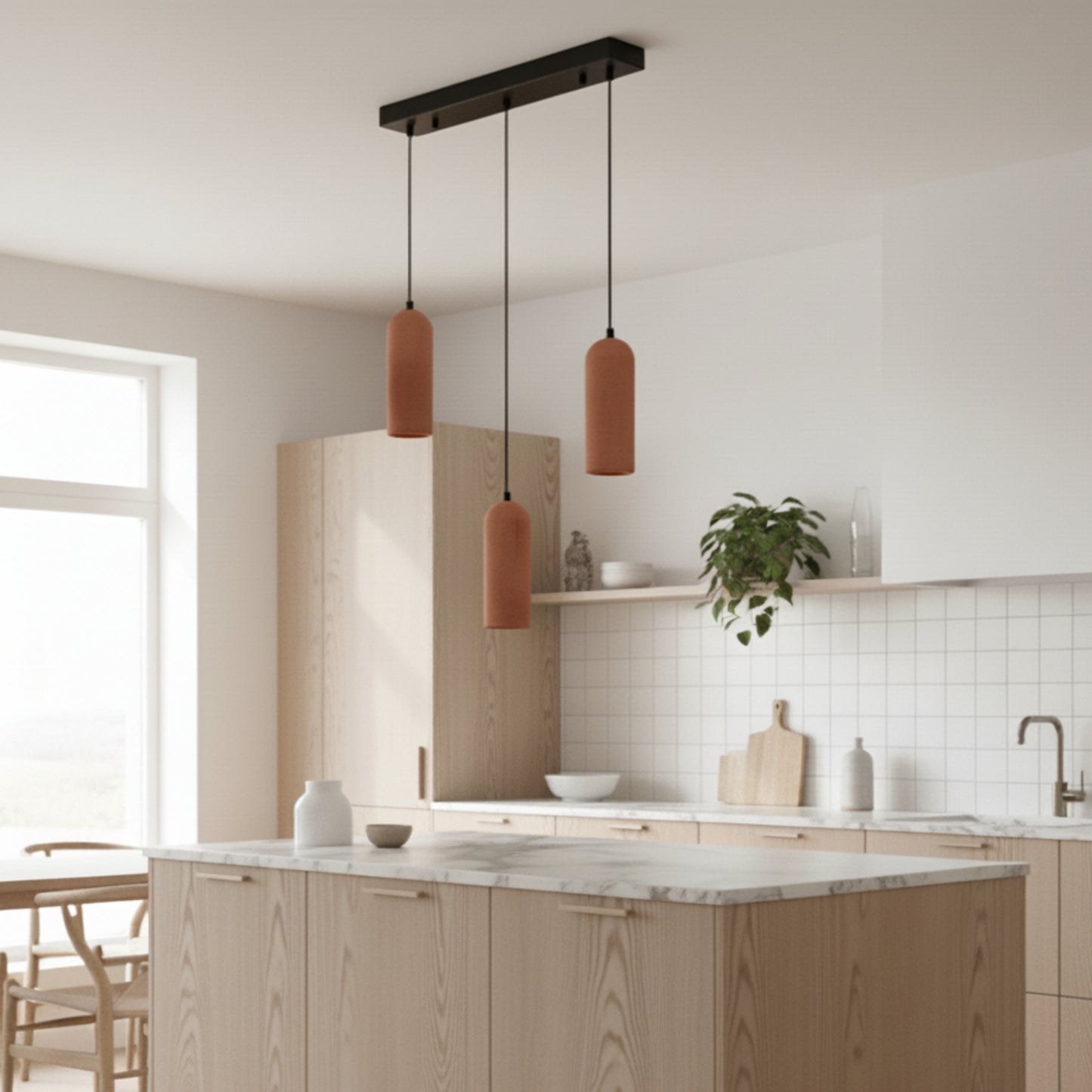 Terracotta Kubbe Silindir 3'lü Beton Sarkıt Aydınlatma