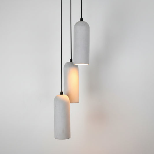 Gri Kubbe Silindir 3'lü Beton Sarkıt Aydınlatma