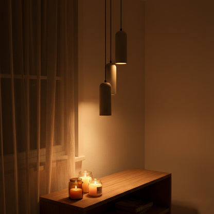 Gri Kubbe Silindir 3'lü Beton Sarkıt Aydınlatma