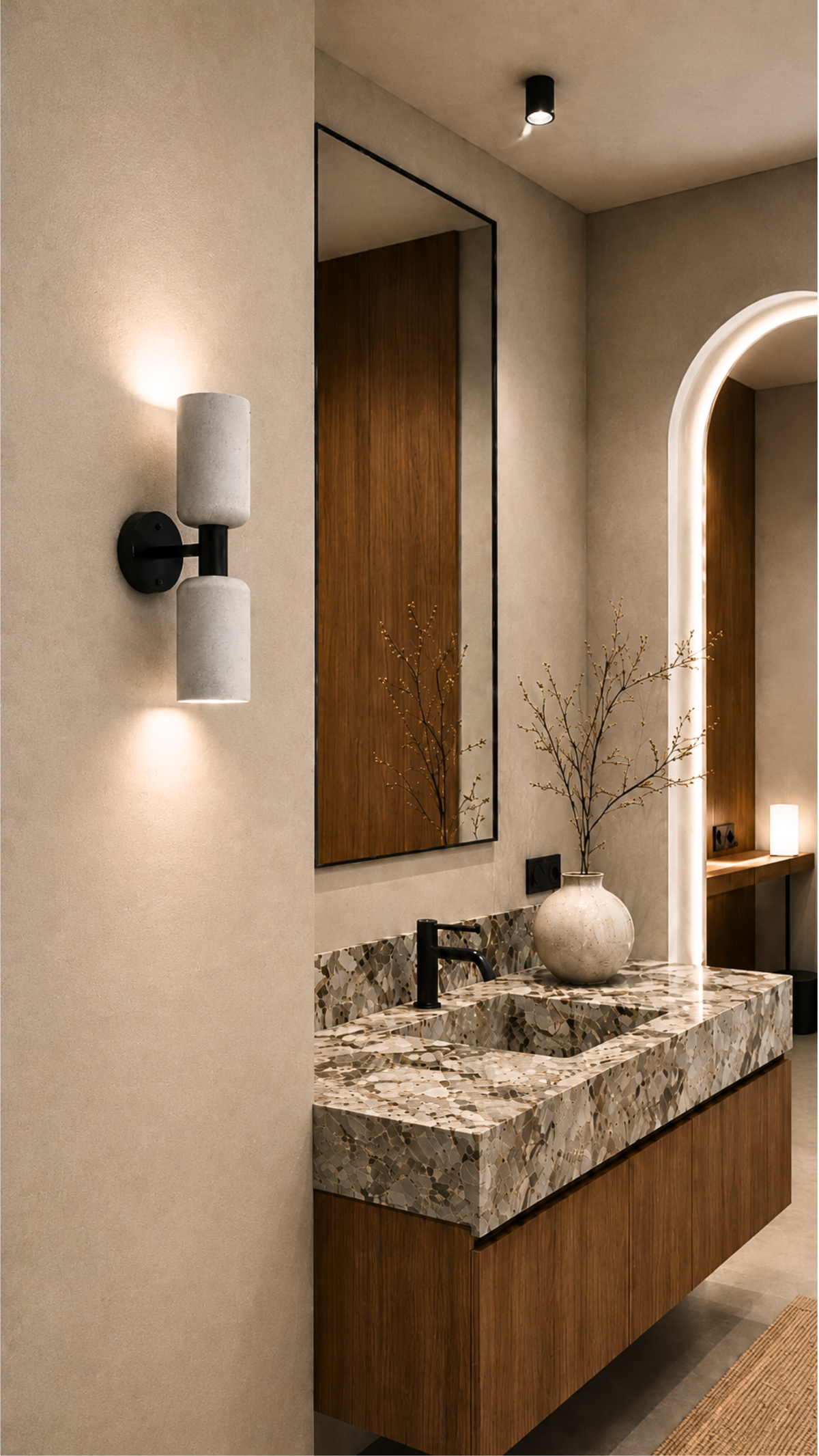 Siyah Metal Gri Silindir Beton Aplik