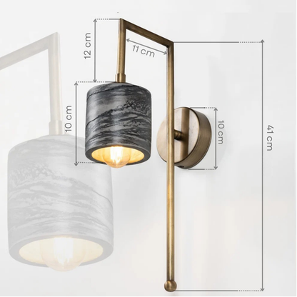 Siyah Mermer Dokulu Bronz Metal Detay Silindir Beton Aplik