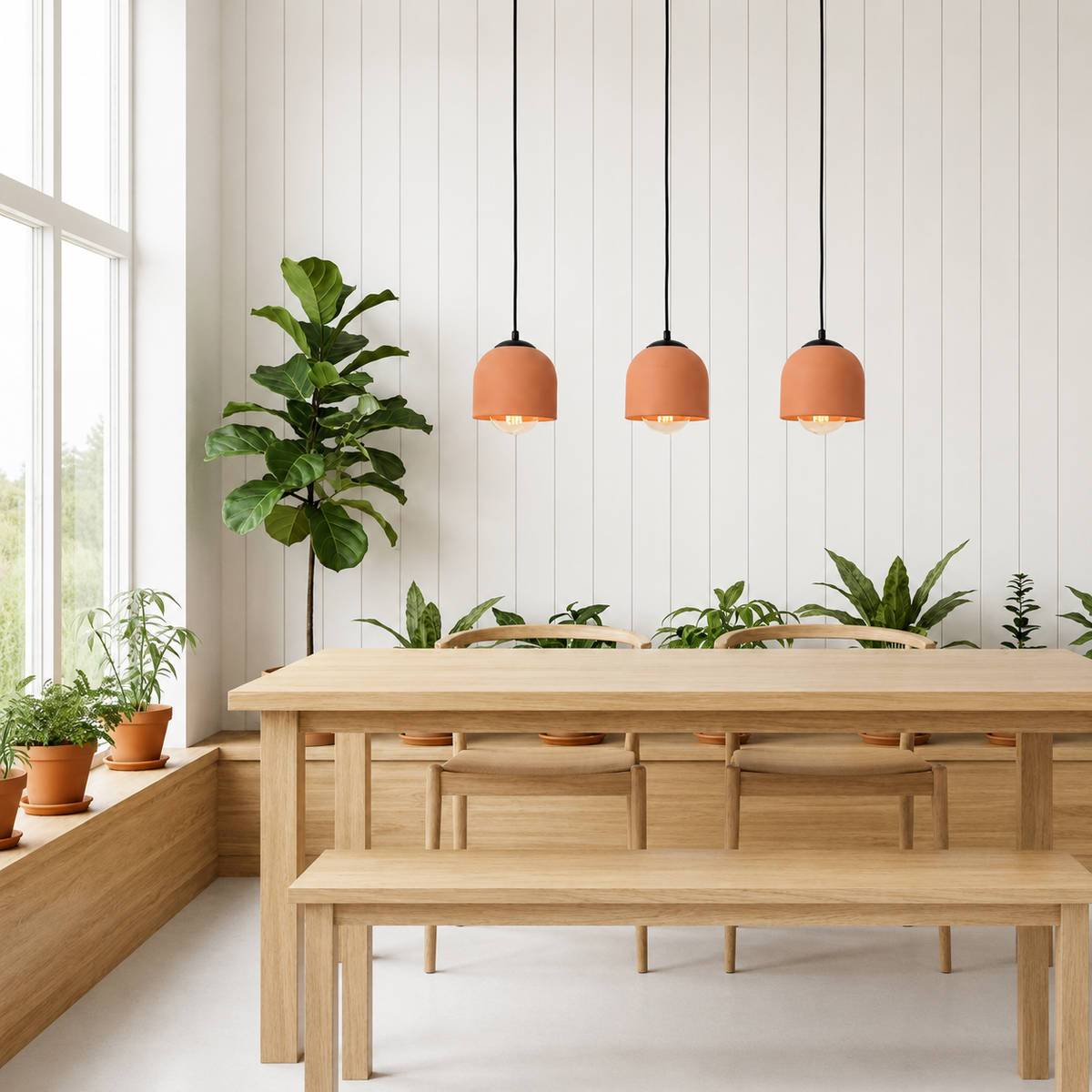 3'lü Sıralı Terracotta Beton Sarkıt Aydınlatma