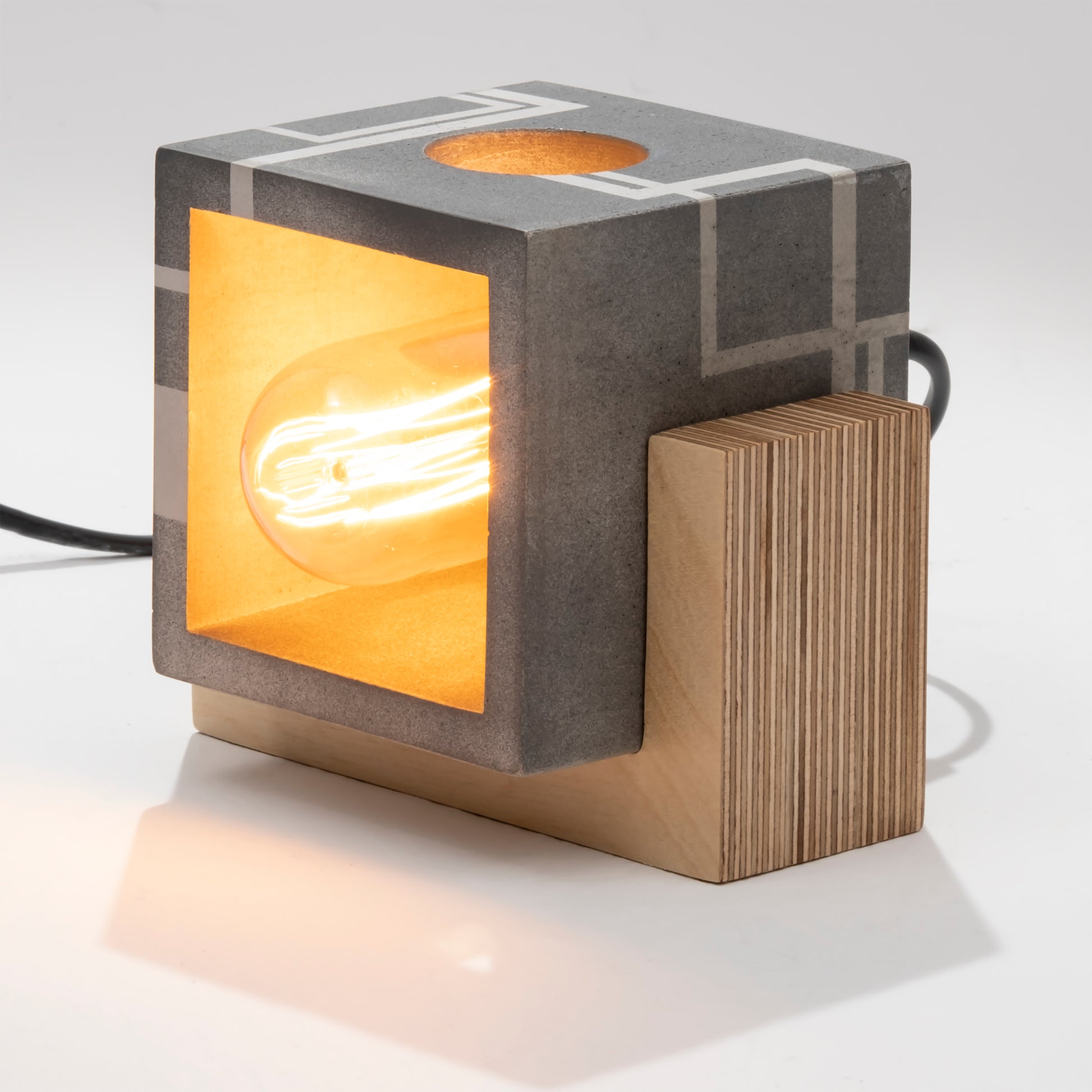 Circuit Concrete Wood Table Lamp Square