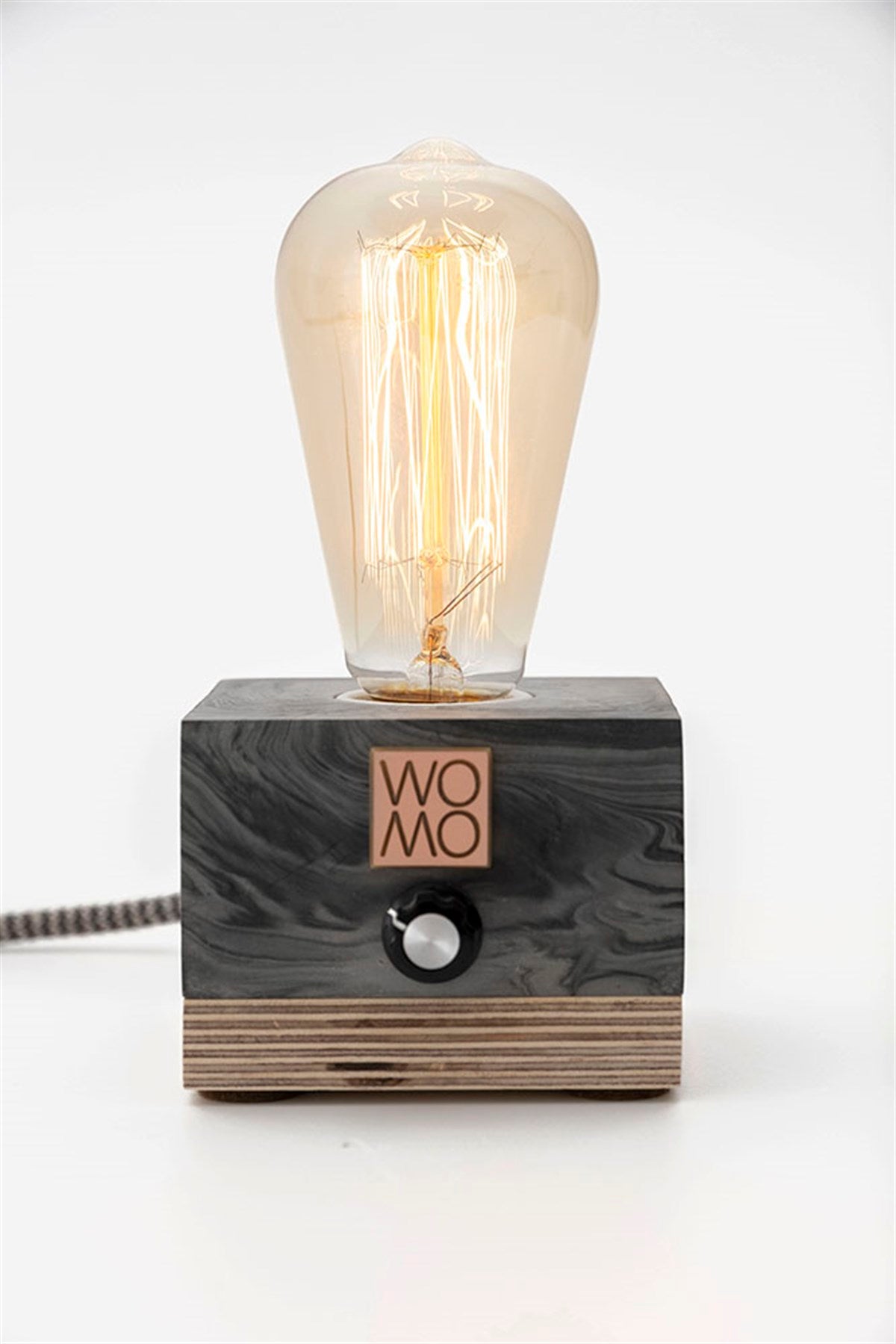 Marble Pattern Concrete Table Lamp with Dimmer - Cylinder