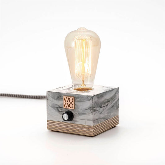 Marble Textured Concrete Table Lamp with Dimmer - Cylinder