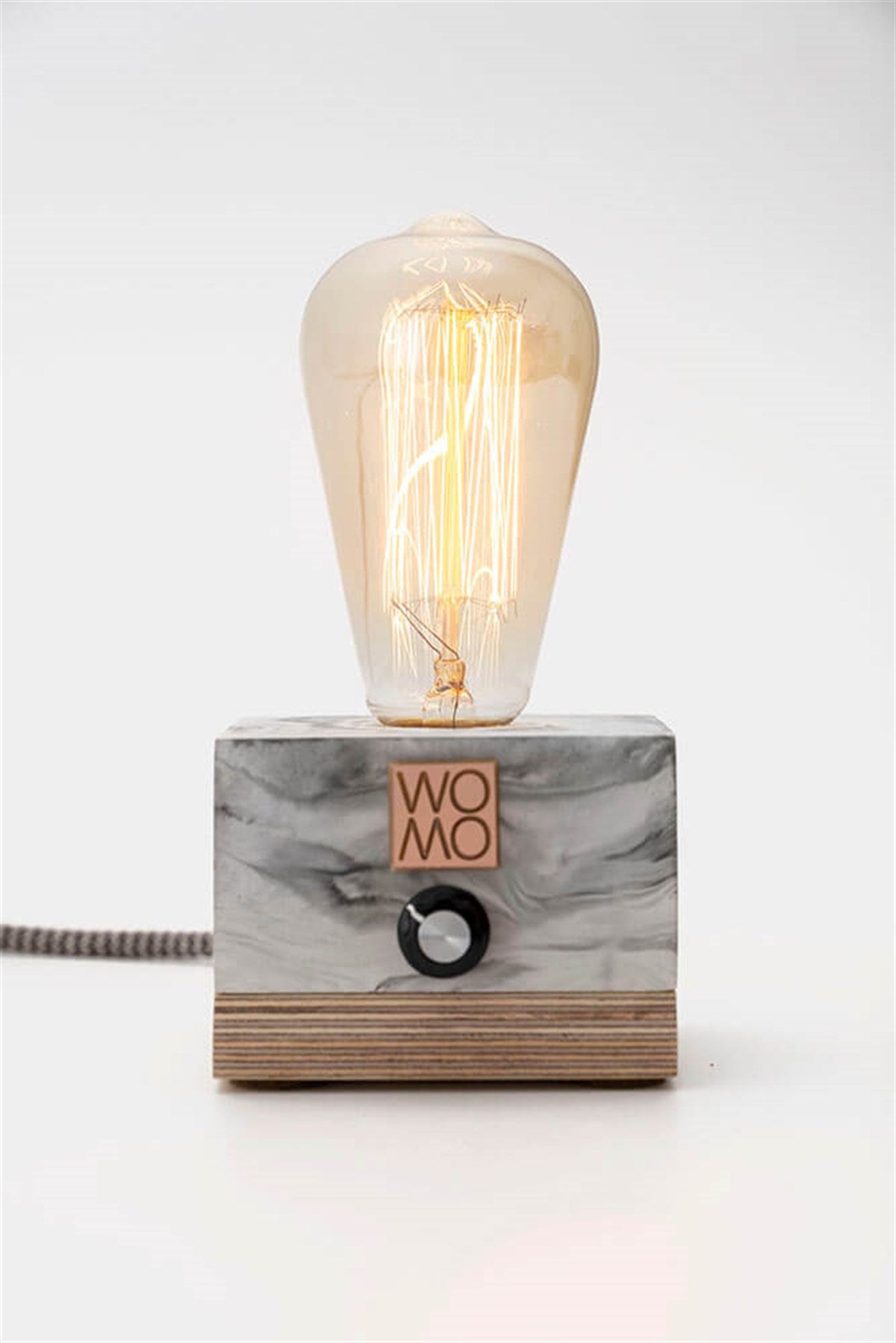 Marble Textured Concrete Table Lamp with Dimmer - Cylinder