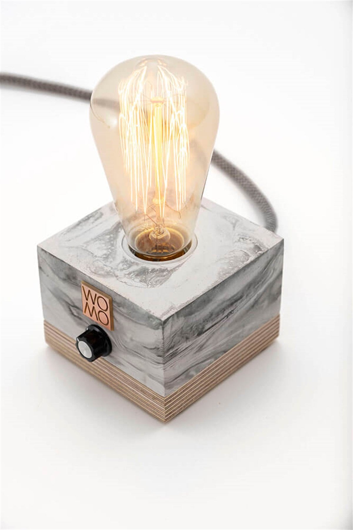 Marble Textured Concrete Table Lamp with Dimmer - Cylinder