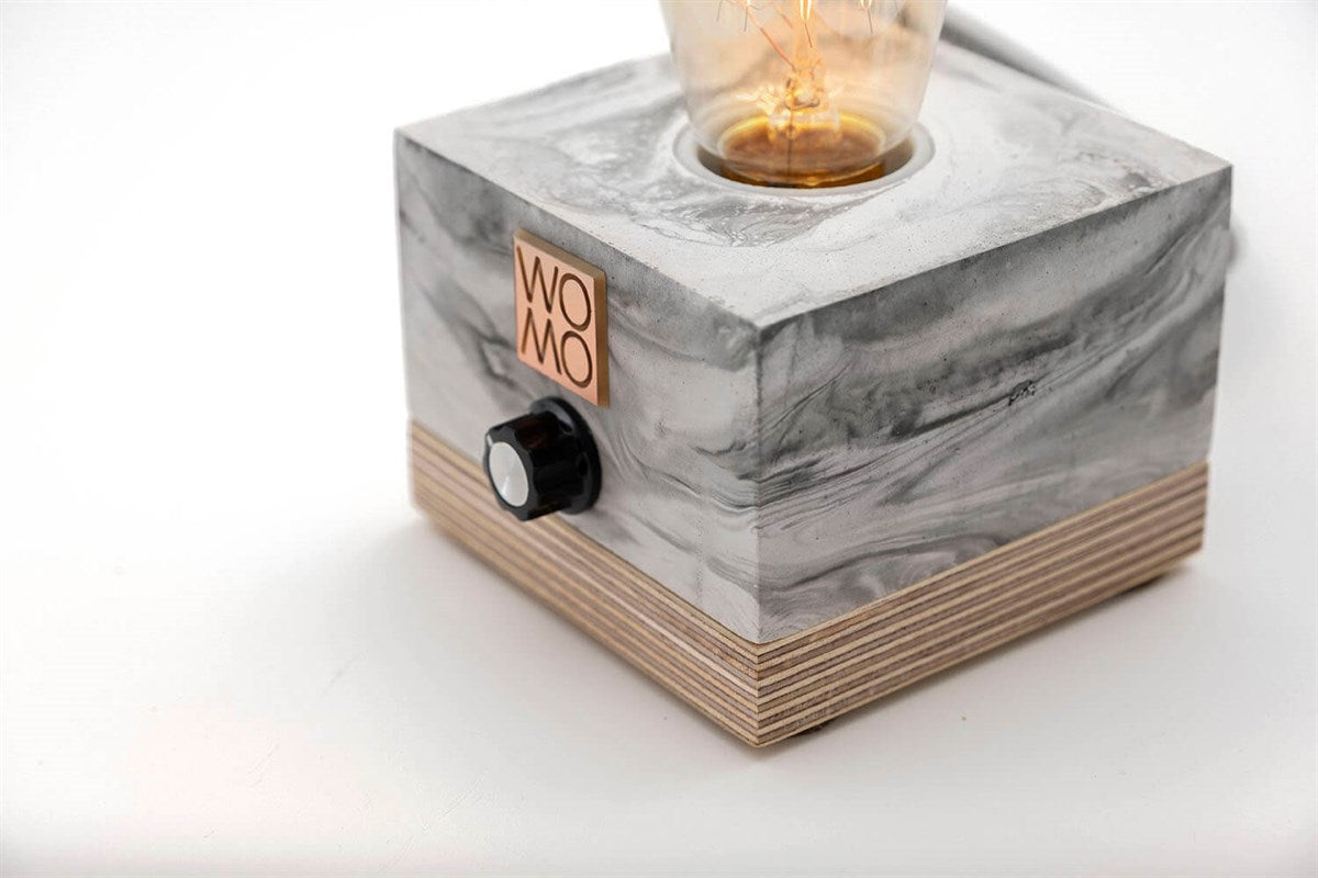 Marble Textured Concrete Table Lamp with Dimmer - Cylinder