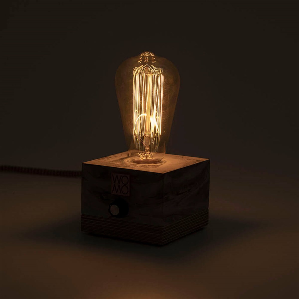Marble Textured Concrete Table Lamp with Dimmer - Cylinder