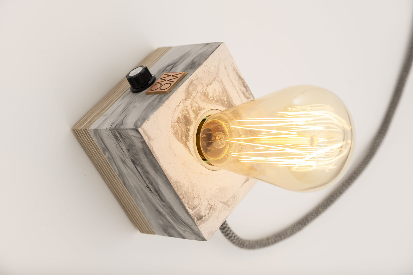 Marble Textured Concrete Table Lamp with Dimmer - Cylinder