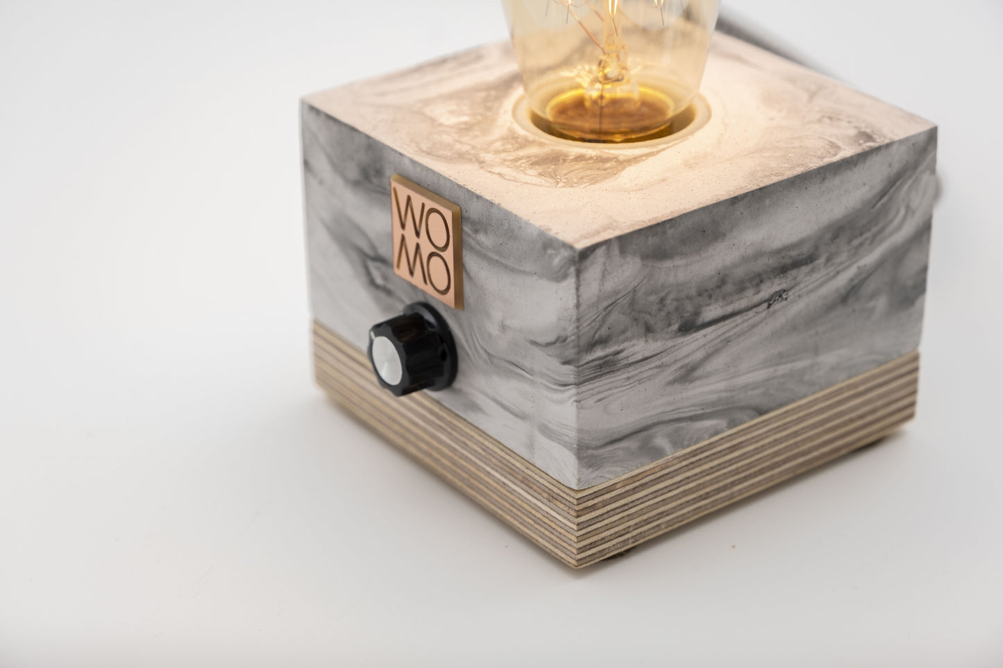 Marble Textured Concrete Table Lamp with Dimmer - Cylinder