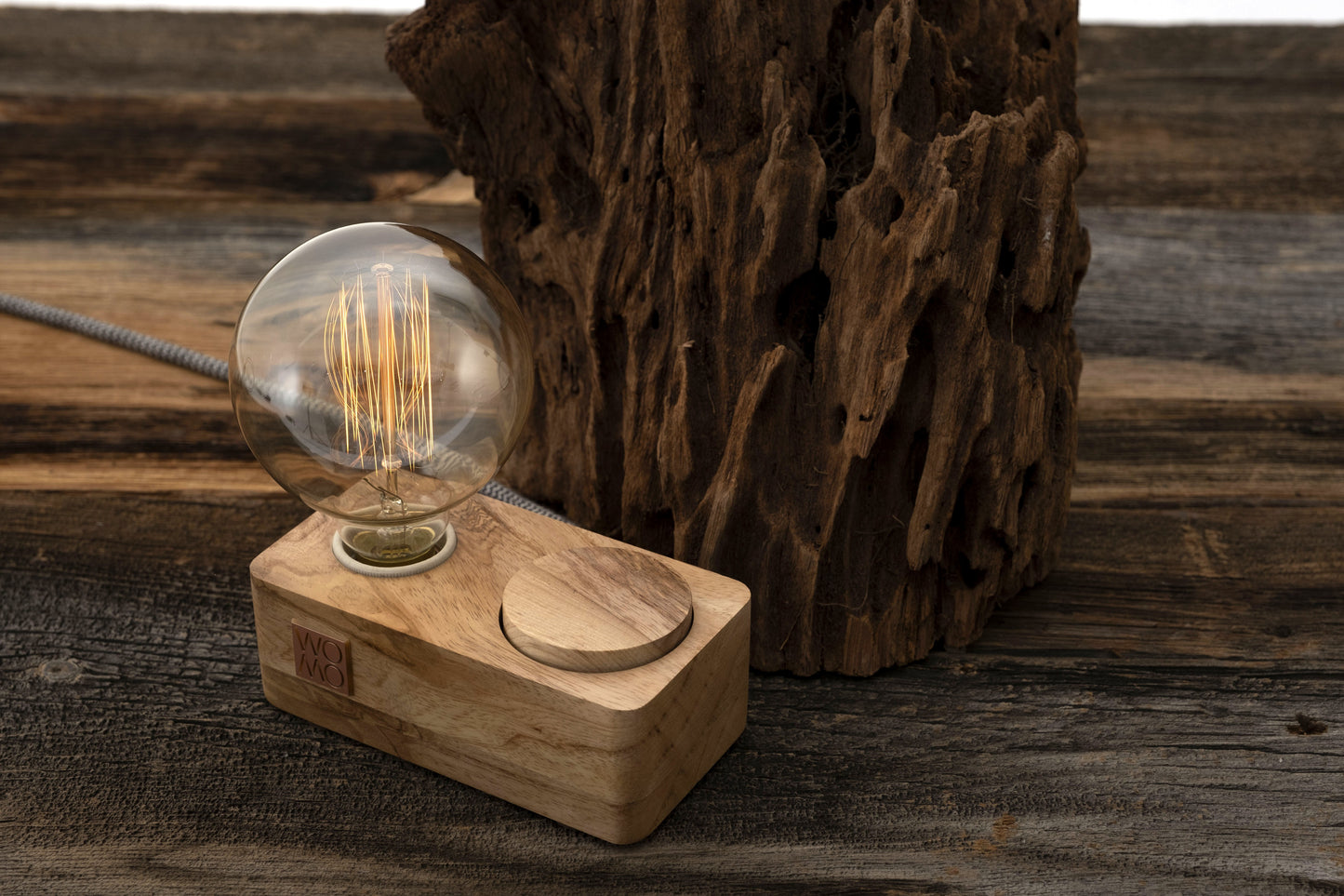Olive Wood Table Lamp with Dimmer