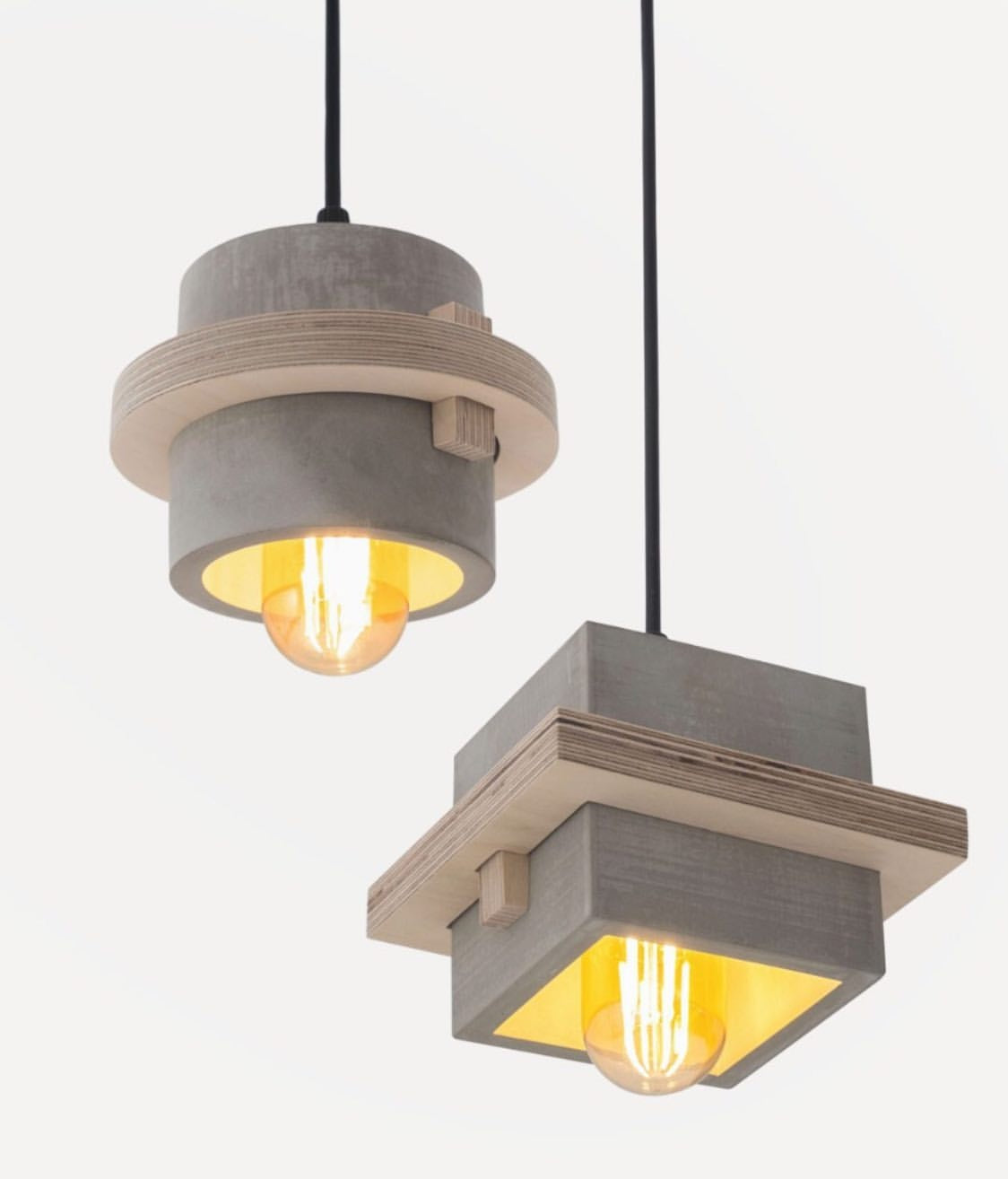 Square Wood and Concrete Ceiling Lighting