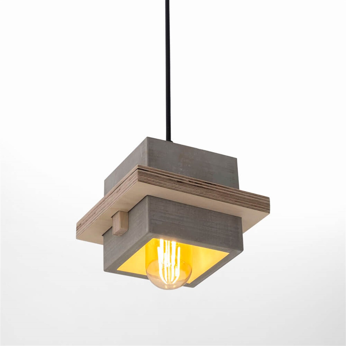 Square Wood and Concrete Ceiling Lighting