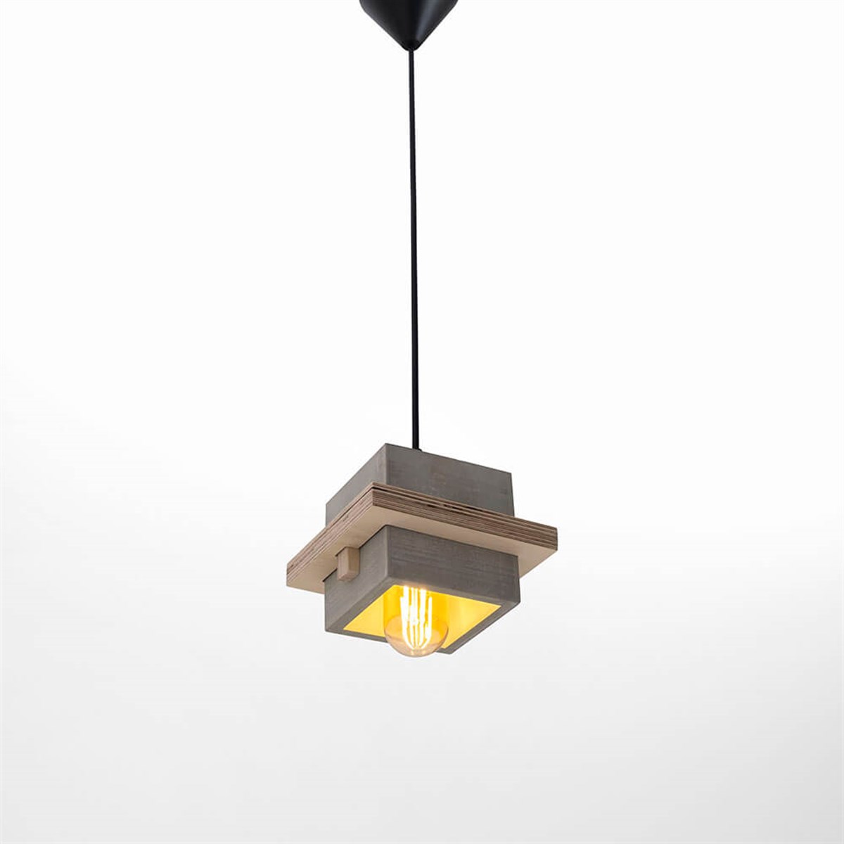 Square Wood and Concrete Ceiling Lighting