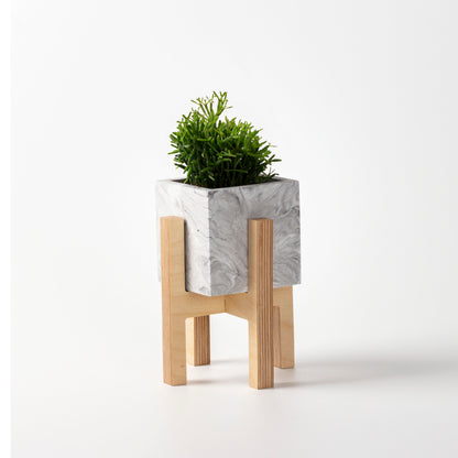 Black Concrete Flower Pot with Wooden Leg