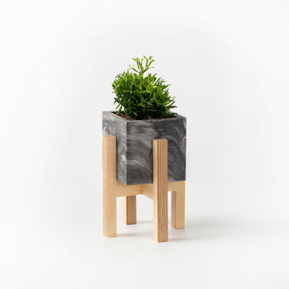 White Concrete Flower Pot with Wooden Leg