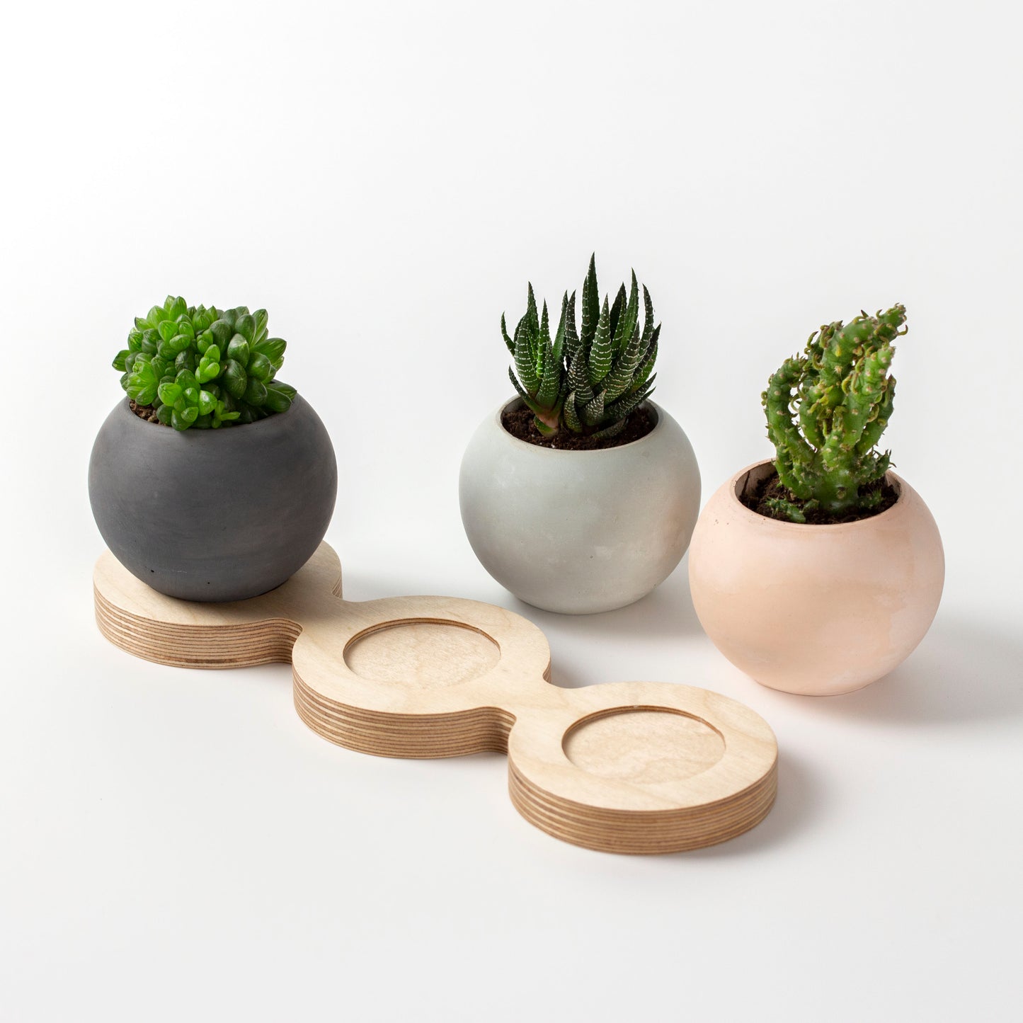 3 Piece Concrete Pot With Wooden Table