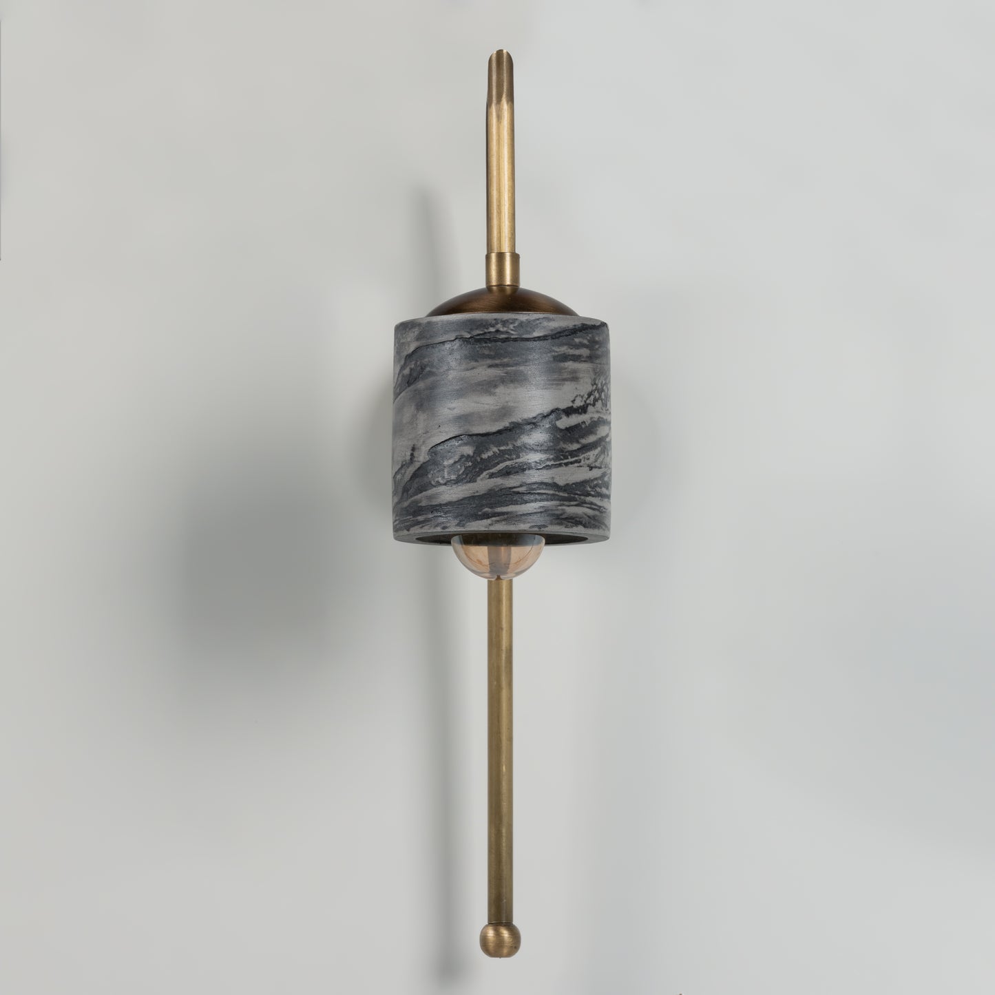 Black Marble Textured Bronze Metal Detail Cylinder Sconce