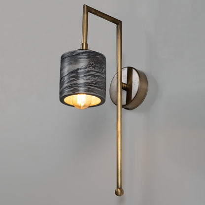 Black Marble Textured Bronze Metal Detail Cylinder Sconce