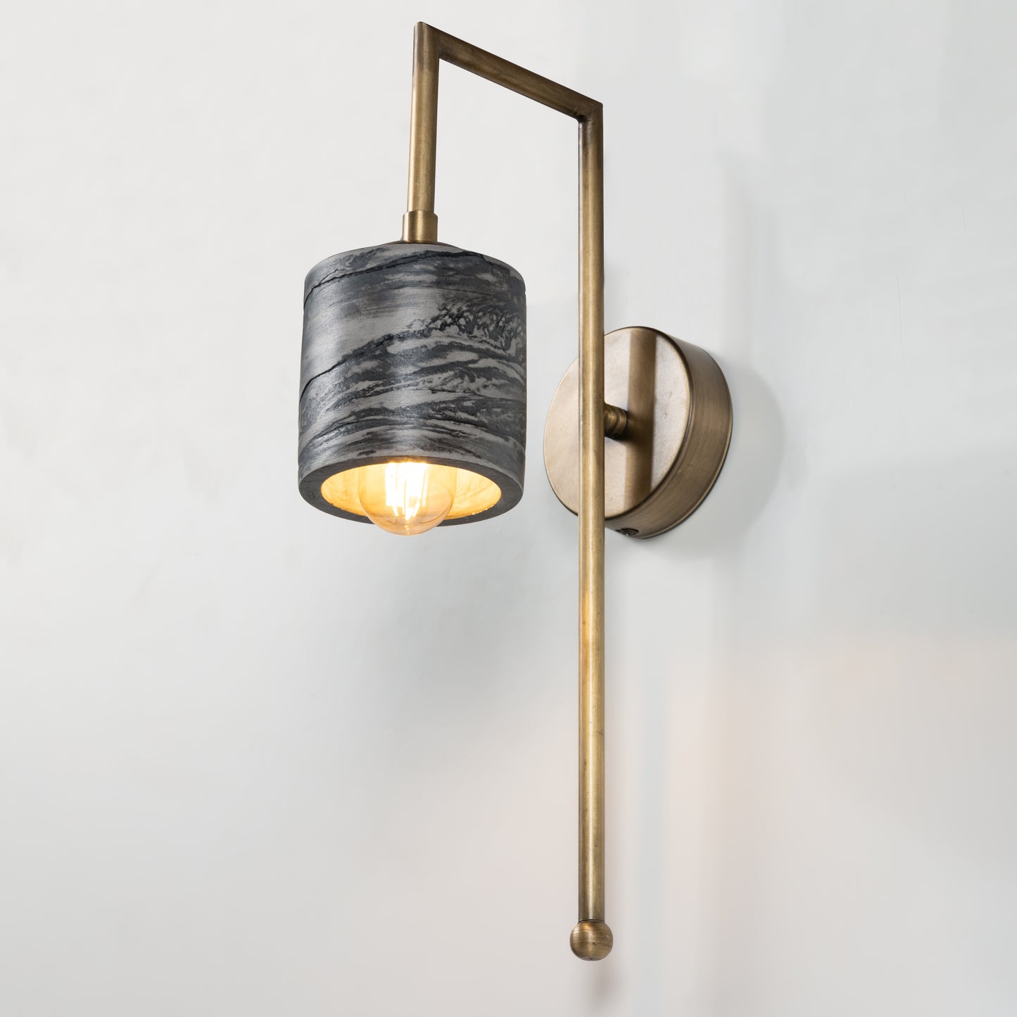 Black Marble Textured Bronze Metal Detail Cylinder Sconce