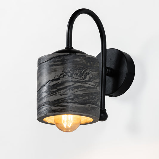 Black Marble Textured Metal Detail Cylinder Sconce