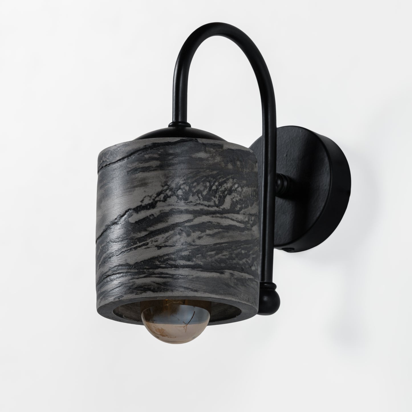 Black Marble Textured Metal Detail Cylinder Sconce