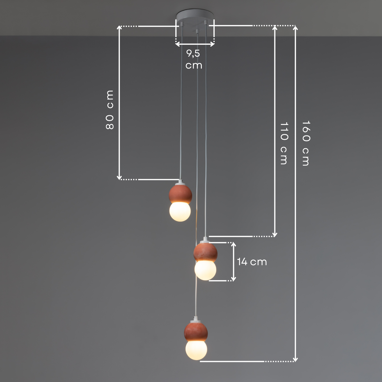 Terracotta Beton 3'lü Sarkıt Aydınlatma