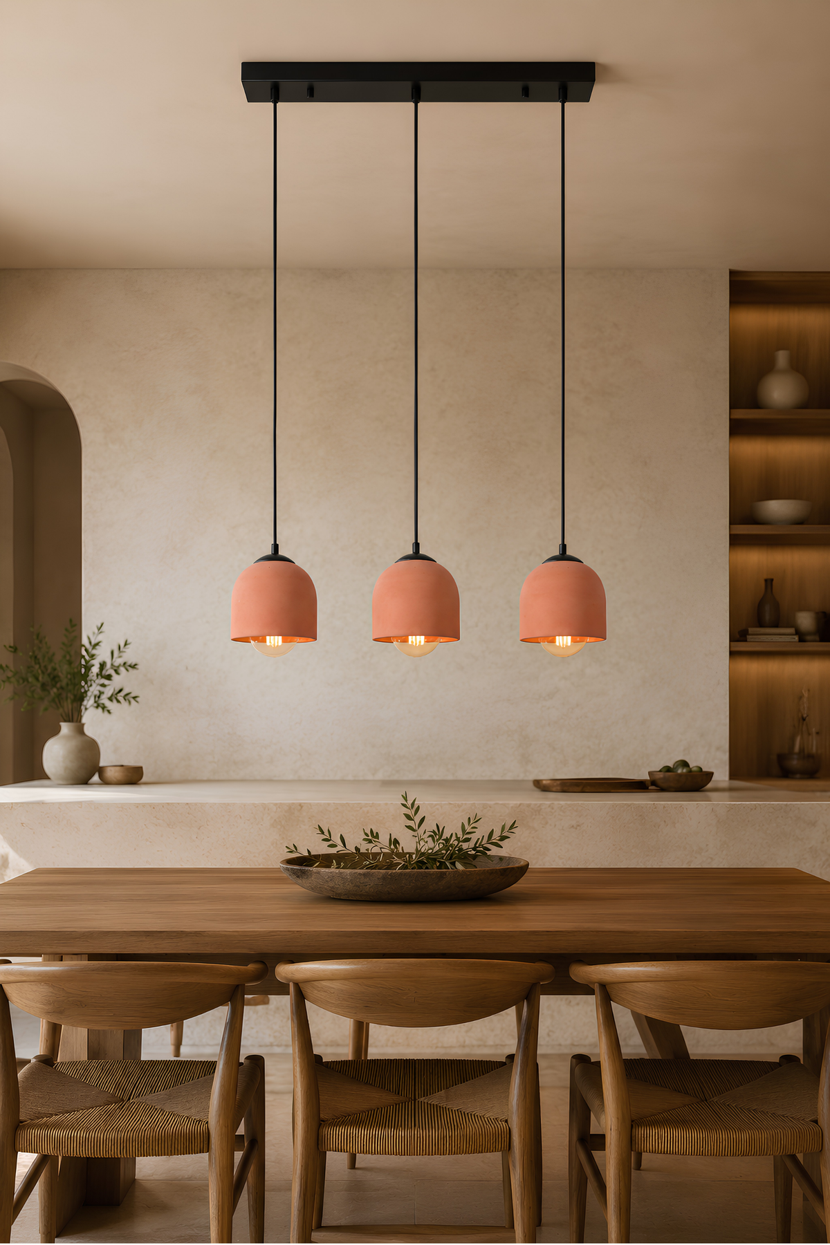 3'lü Sıralı Terracotta Beton Sarkıt Aydınlatma