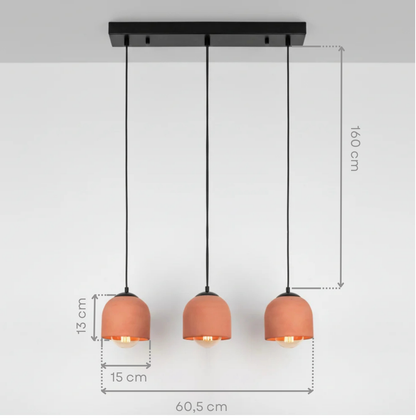 3'lü Sıralı Terracotta Beton Sarkıt Aydınlatma